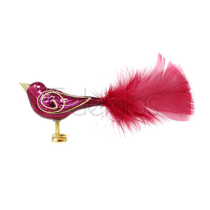 European Glass Christmas ornament of a Birds on Clip (E) | Small Feather Tail
