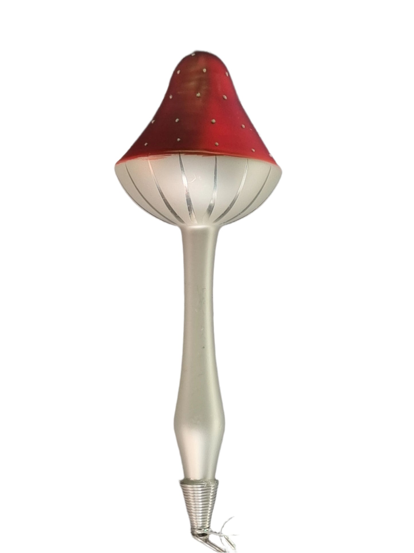 European Glass Christmas ornament of a Mushroom | Green Sparkle Grass White Dots on Clip (K)