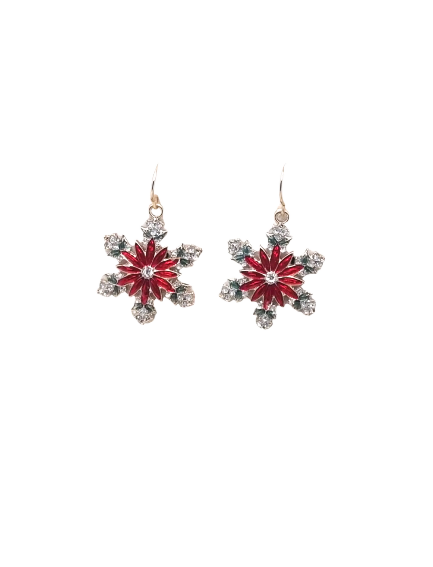 European Glass Christmas ornament of a Red Flower Diamond Outside | Earrings