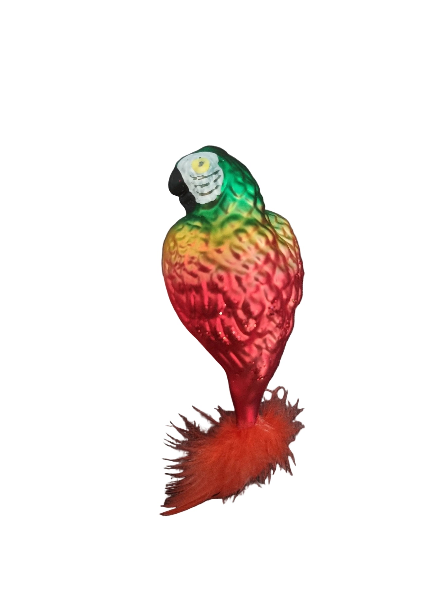 Colorful parrot-shaped ornament on a white background