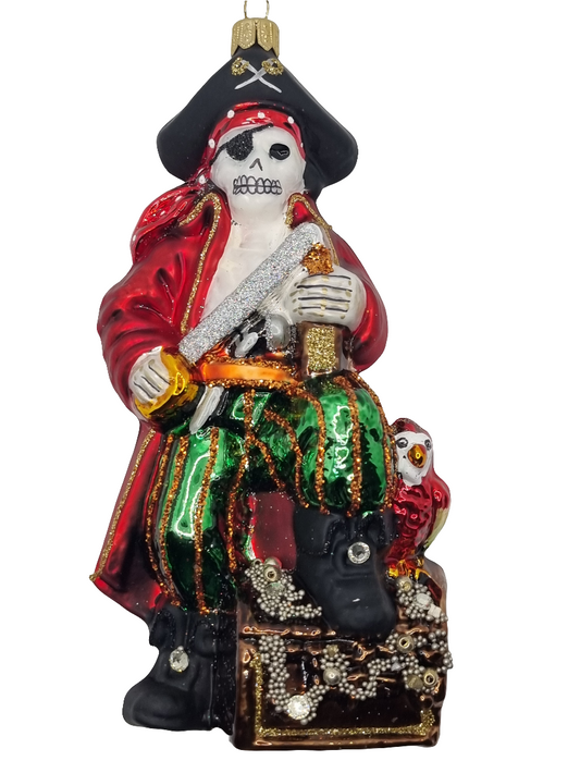 European Glass Christmas ornament of a Skeleton Pirate (V)