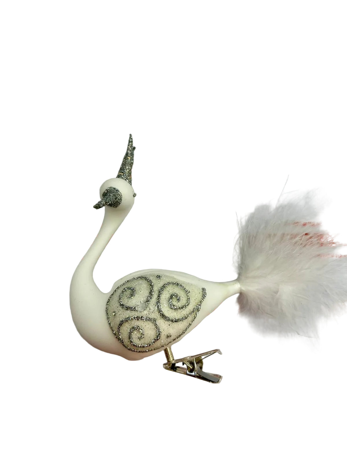 Decorative bird-shaped clip on a white background with red text