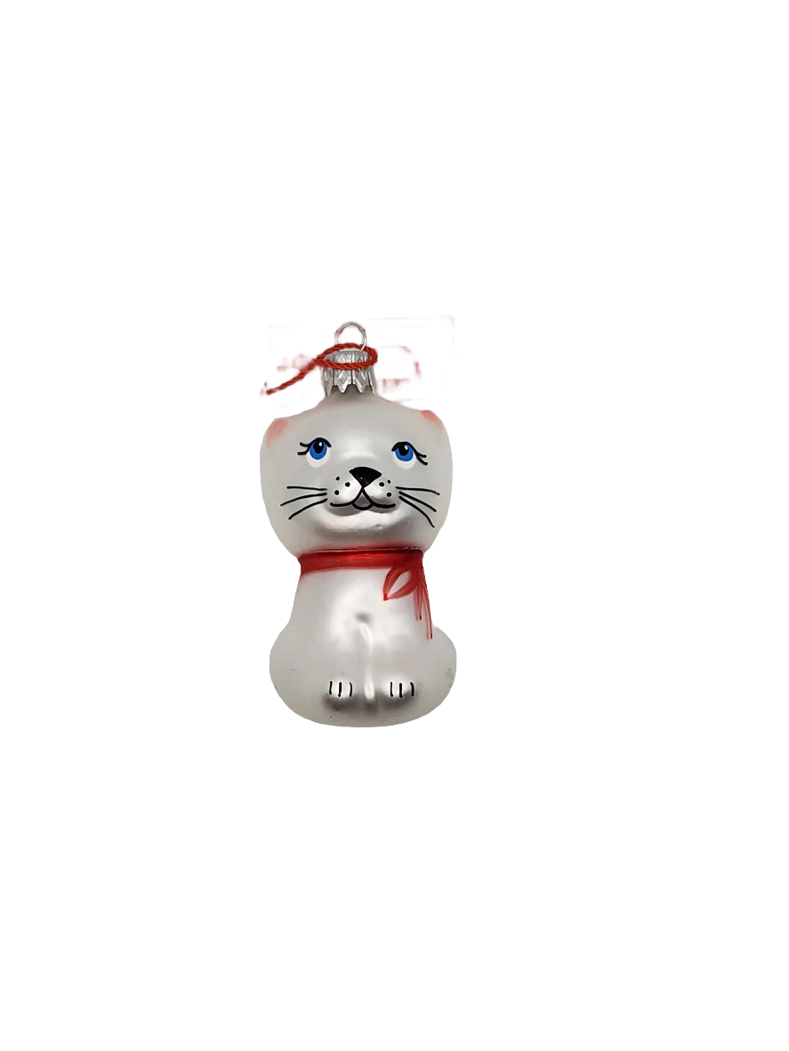 European Glass Christmas ornament of a Cat Small Bow Tie (D)