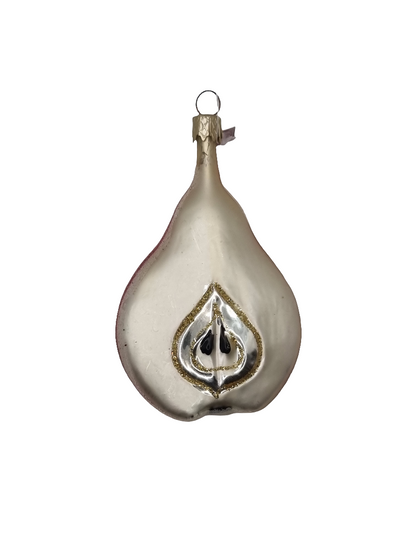 European Glass Christmas ornament of a Pear half frosted (G)