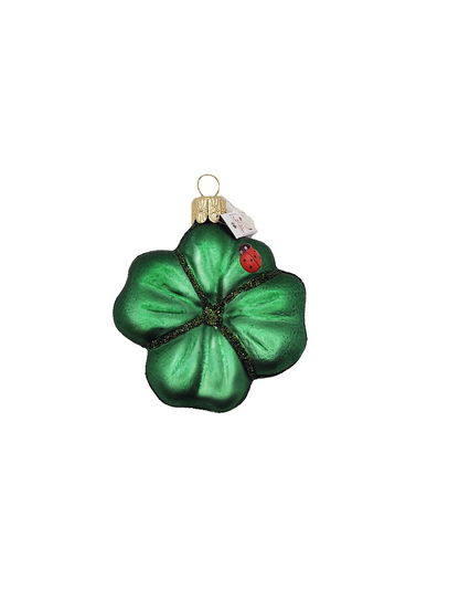 European Glass Christmas ornament of a Four Leaf Clover with Ladybug (I)