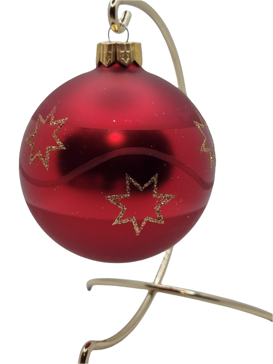 European Glass Christmas ornament of a Bauble | Red Stars (F)