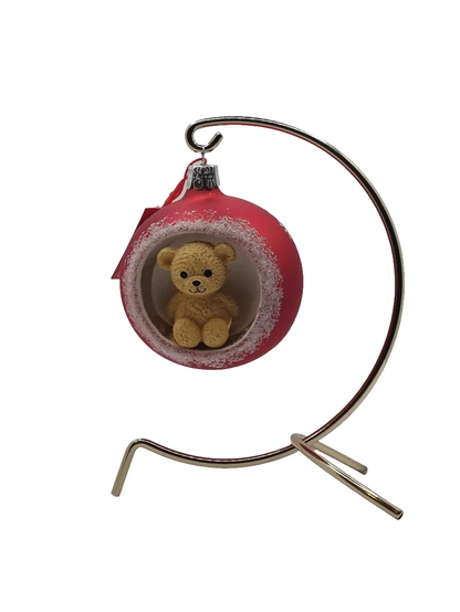 European Glass Christmas ornament of a Bauble | White with Christmas Inset Decoration (K)