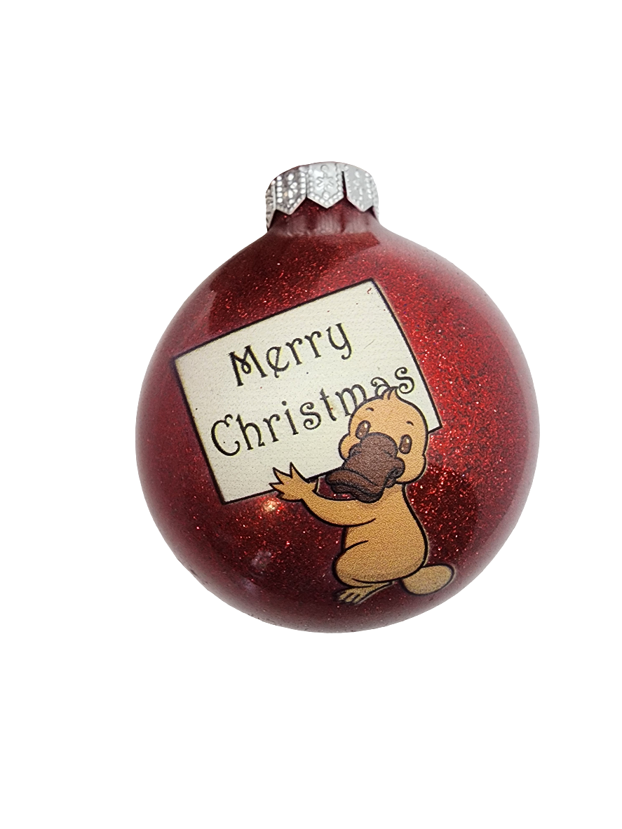 European Glass Christmas ornament of a Bauble | Platypus "Merry Christmas" (K)