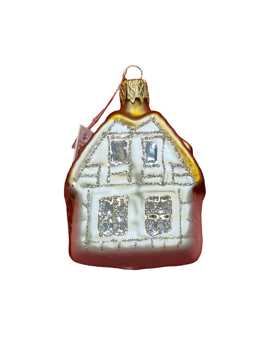 European Glass Christmas ornament of a House Brown Roof (G)