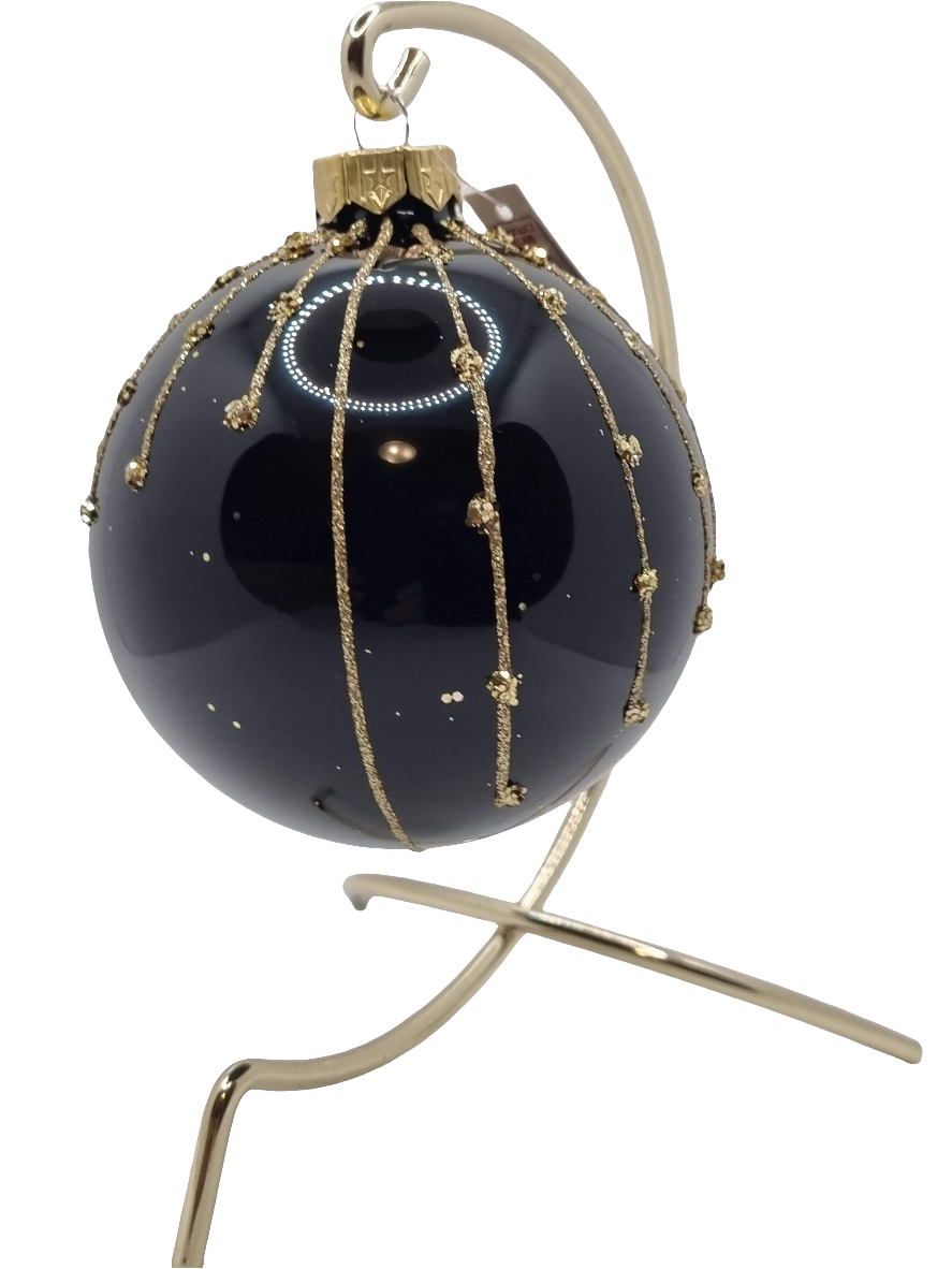 European Glass Christmas ornament of a Baubles | Black with Gold (F)