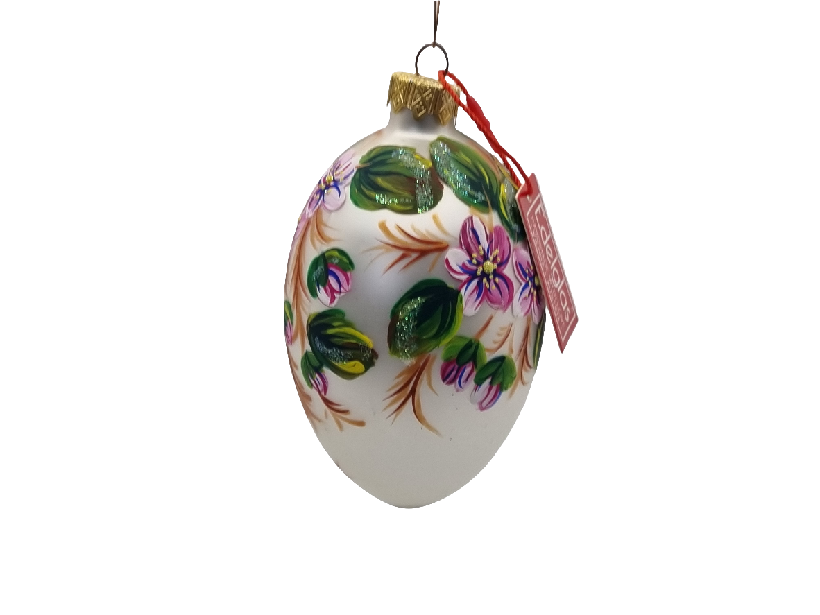 European Glass Christmas ornament of a Glass Eggs | White Faberge Style Easter Eggs (T)