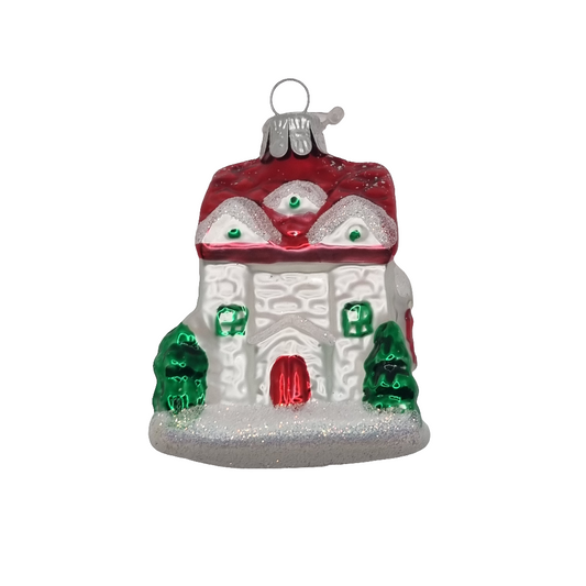 European Glass Christmas ornament of a House Large Snow (E)