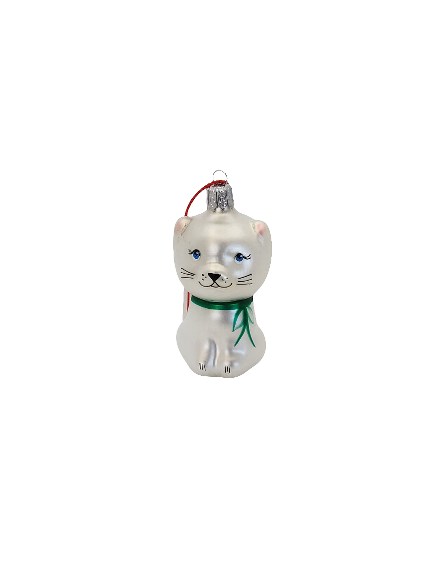 European Glass Christmas ornament of a Cat Small Bow Tie (D)