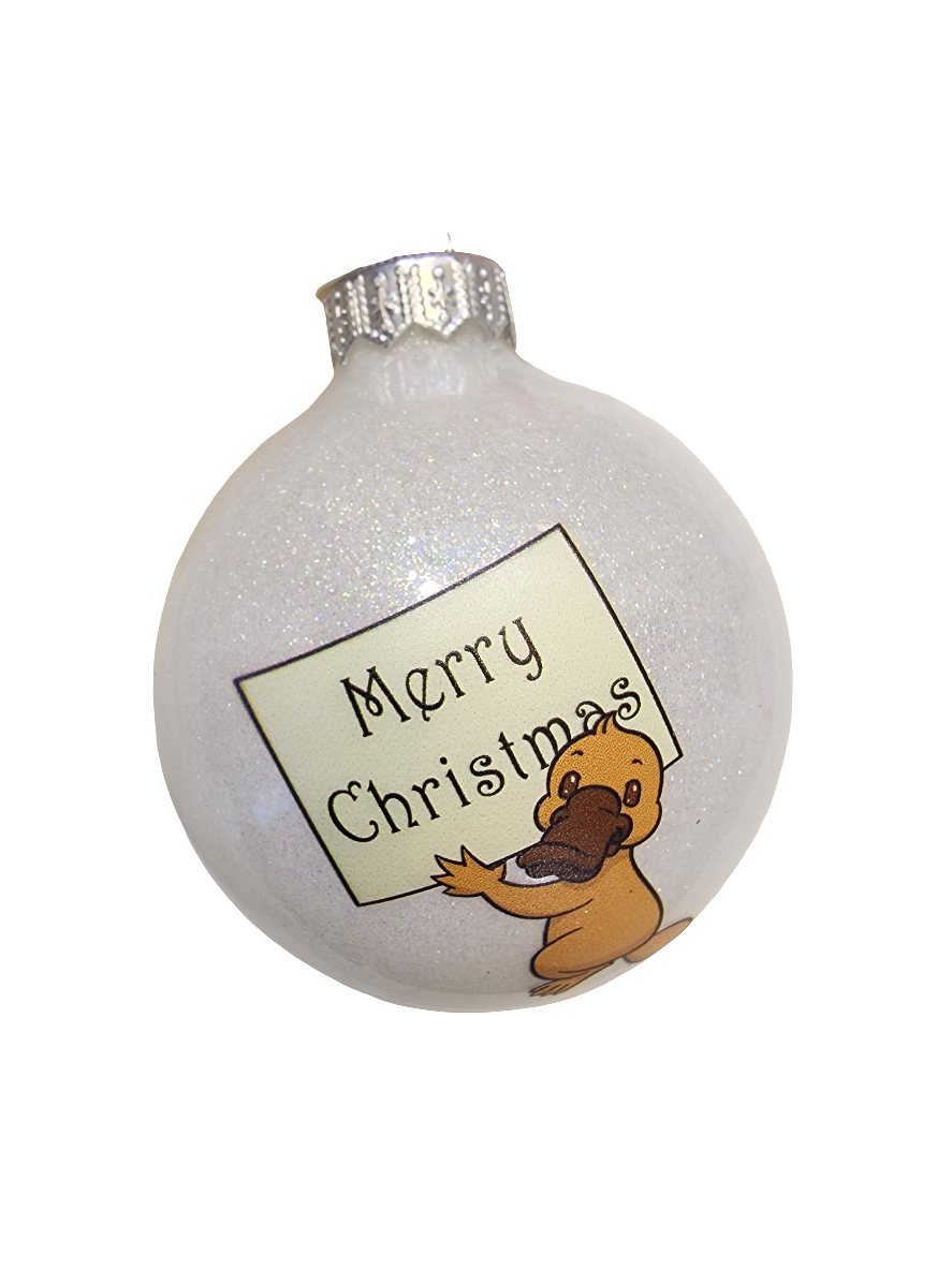 European Glass Christmas ornament of a Bauble | Platypus "Merry Christmas" (K)
