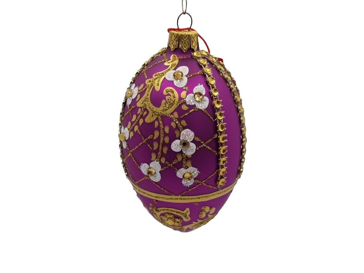 European Glass Christmas ornament of a Glass Eggs | Purple Faberge Style Easter Eggs (S)