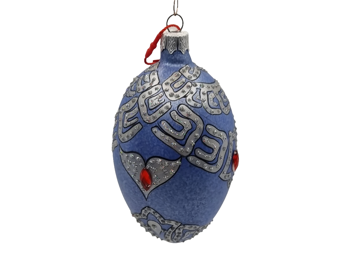 European Glass Christmas ornament of a Glass Eggs | Blue Faberge Style Easter Eggs (S)