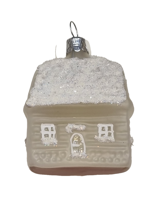 European Glass Christmas ornament of a House Frosted (F)