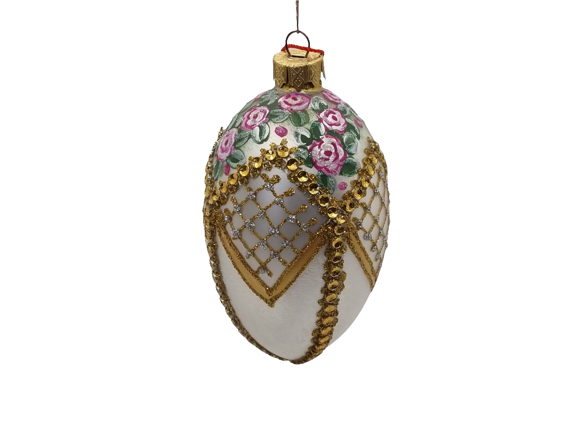 European Glass Christmas ornament of a Glass Eggs | White Faberge Style Easter Eggs (T)