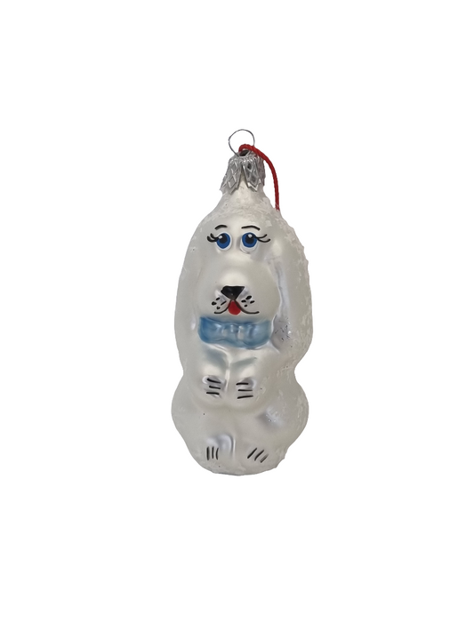 European Glass Christmas ornament of a Dogs| Cartoon Dog with Bow Tie (E)