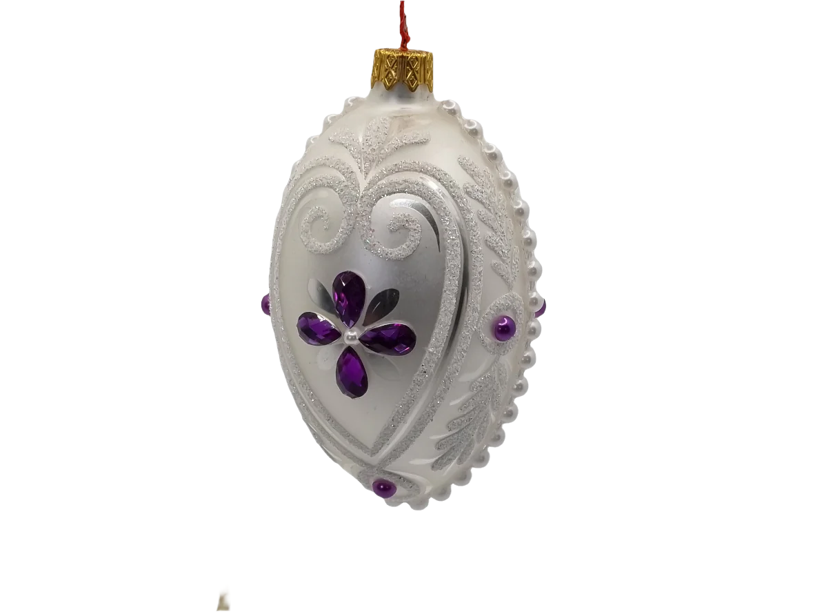 European Glass Christmas ornament of a Glass Eggs | White Faberge Style Easter Eggs (T)
