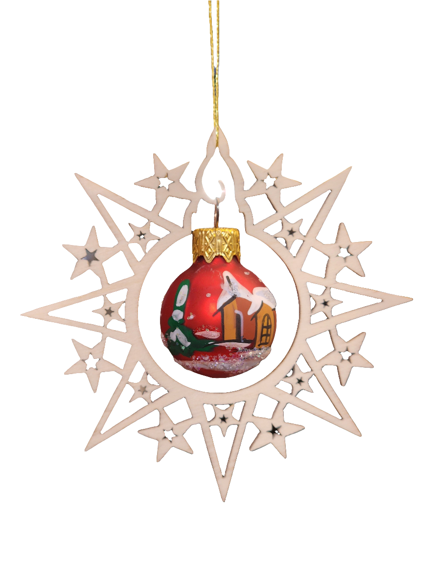 European Glass Christmas ornament of a Bauble | Inside Wooden Star (J)