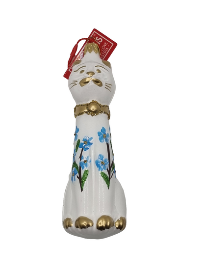 European Glass Christmas ornament of a Cat | Bow Tie Sitting Tall (K)