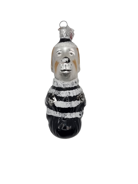 European Glass Christmas ornament of a Dogs | Cartoon Dog with Black & White Stripes (F)