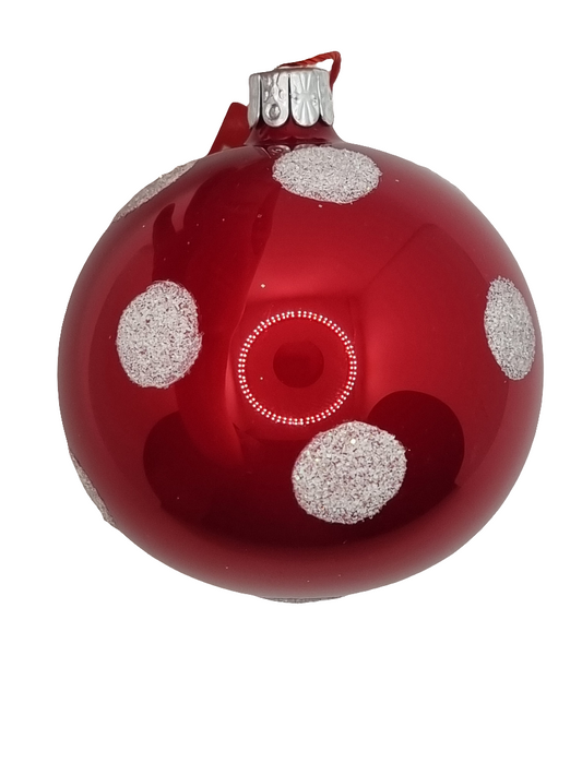 European Glass Christmas ornament of a Bauble | Red with White Polka Dots (C)