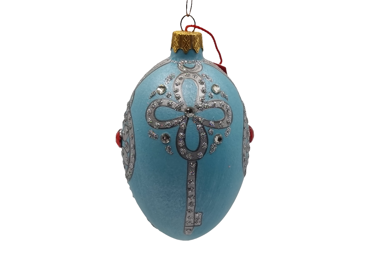European Glass Christmas ornament of a Glass Eggs | Blue Faberge Style Easter Eggs (S)
