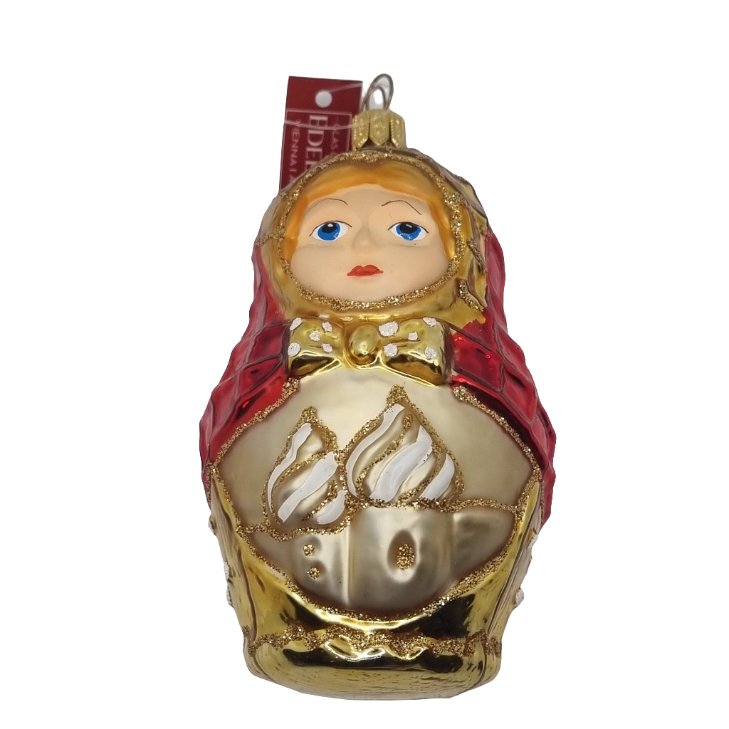 European Glass Christmas ornament of a Lady Russian Babushka (S)
