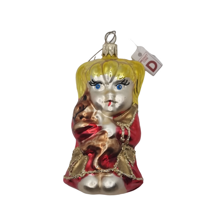 European Glass Christmas ornament of a Girl Cat Pigtails (D)