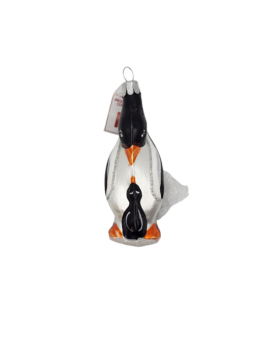 European Glass Christmas ornament of a Penguin | Parent Baby (I)