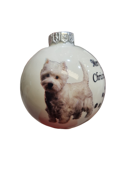 European Glass Christmas ornament of a Baubles | Merry Christmas Dog (F)