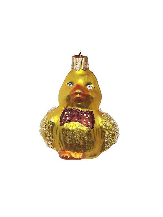 European Glass Christmas ornament of a Chick with Bow Tie (I)