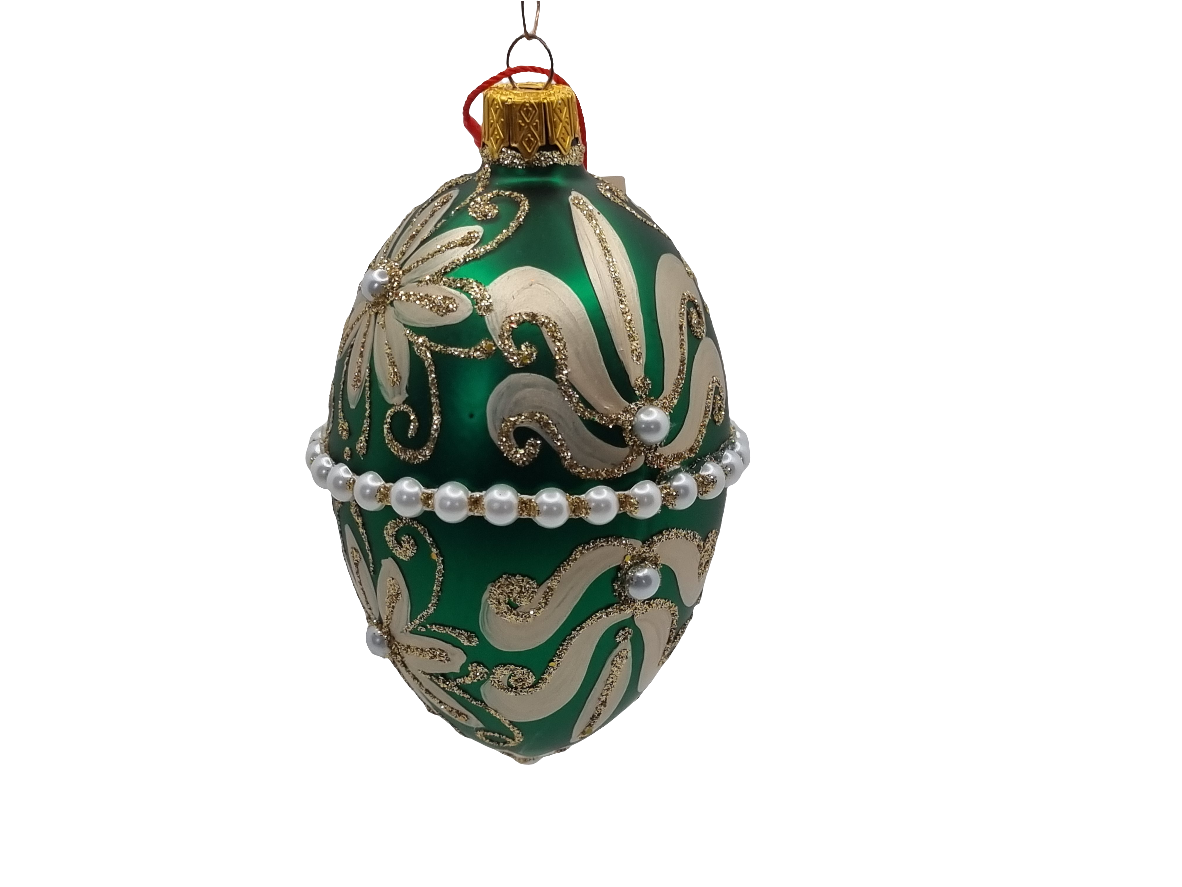 European Glass Christmas ornament of a Glass Eggs | Green Faberge Style Easter Eggs (S)