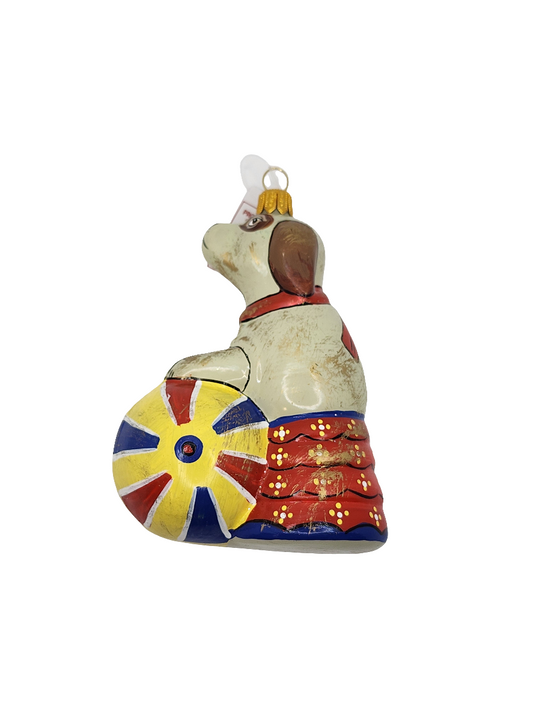 European Glass Christmas ornament of a Dog Ball Circus (R)