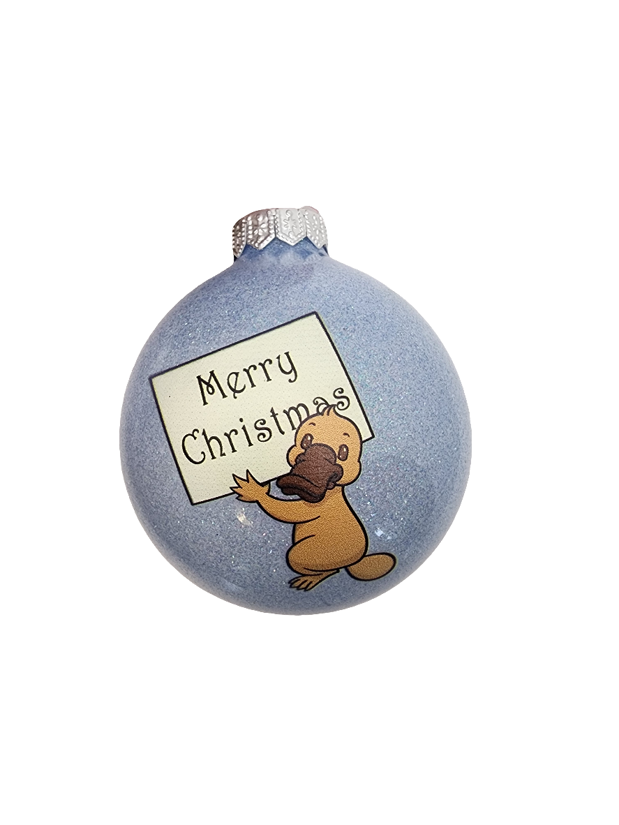 European Glass Christmas ornament of a Bauble | Platypus "Merry Christmas" (K)