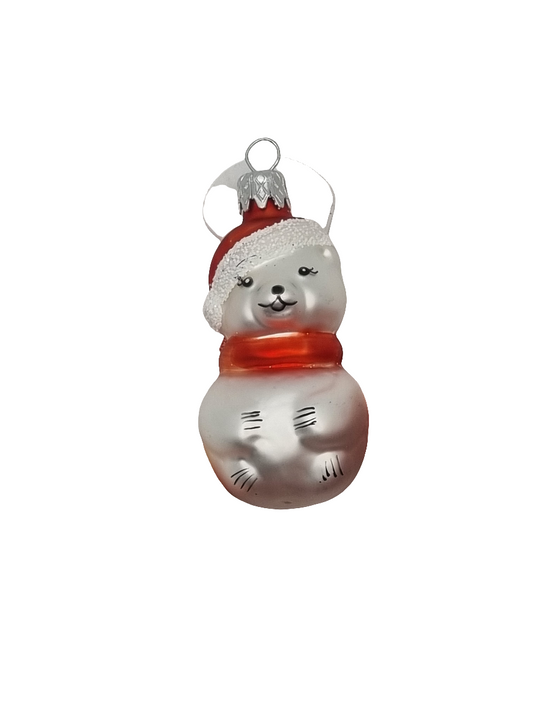 European Glass Christmas ornament of a Bear | with Santa Hat & Scarf (B)