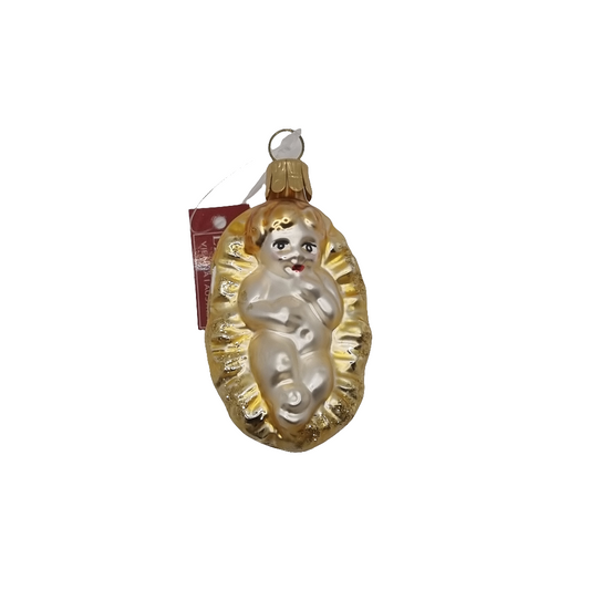 European Glass Christmas ornament of a Baby with shell (H)