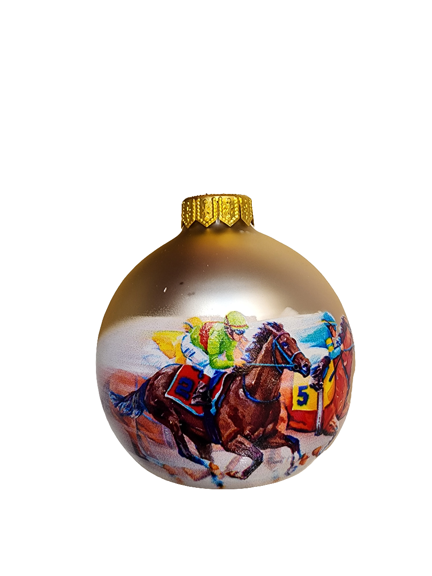 European Glass Christmas ornament of a Bauble | Melbourne Cup Horse Race (I)