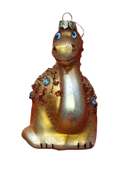 European Glass Christmas ornament of a Dinosaur with Crystals (T)