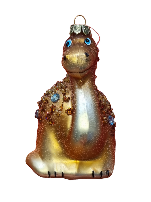 European Glass Christmas ornament of a Dinosaur with Crystals (T)