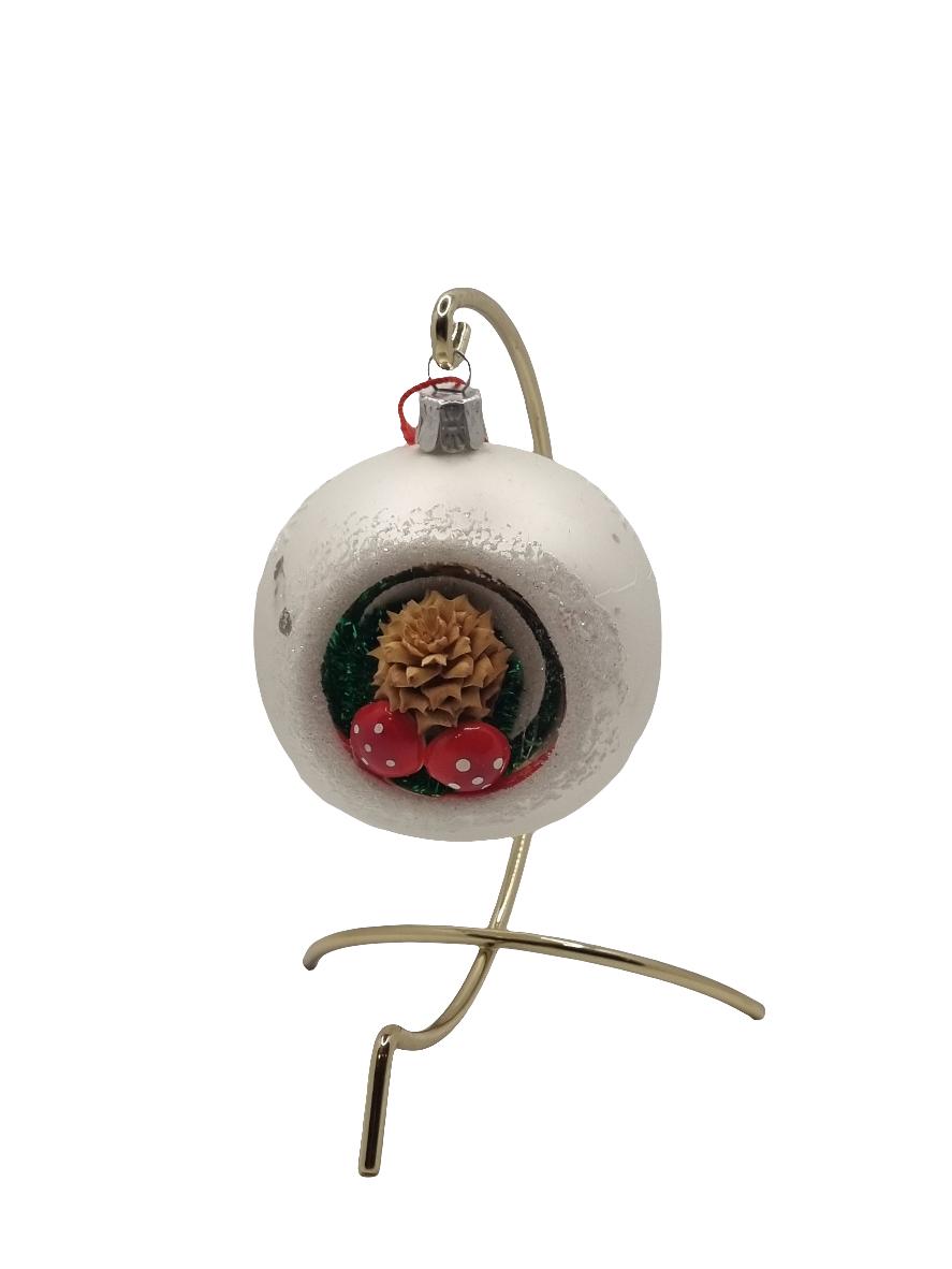 European Glass Christmas ornament of a Bauble | White with Christmas Inset Decoration (K)