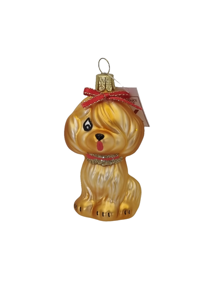 European Glass Christmas ornament of a Dog cute bow tie fringe (K)