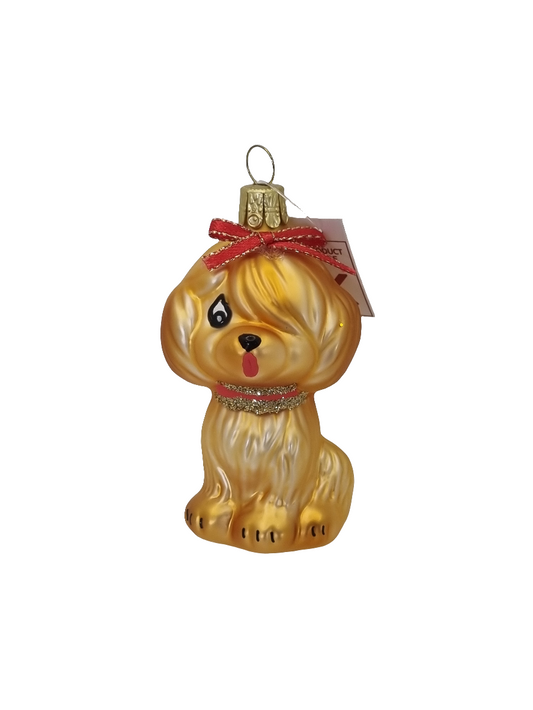 European Glass Christmas ornament of a Dog cute bow tie fringe (K)