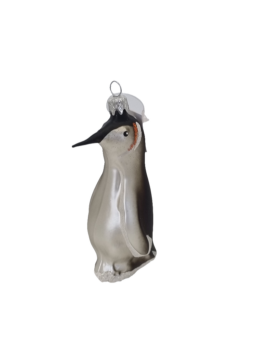 European Glass Christmas ornament of a Penguin tall snow feet (I)