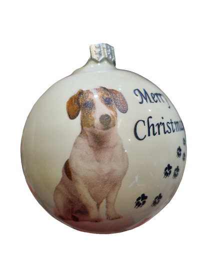 European Glass Christmas ornament of a Baubles | Merry Christmas Dog (F)