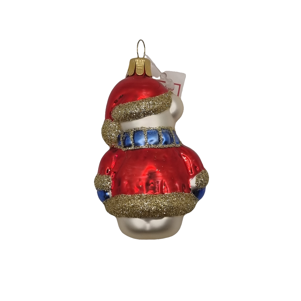 European Glass Christmas ornament of a Bear | Teddy Bear with Jumper, Scarf, Gloves & Hat (G)