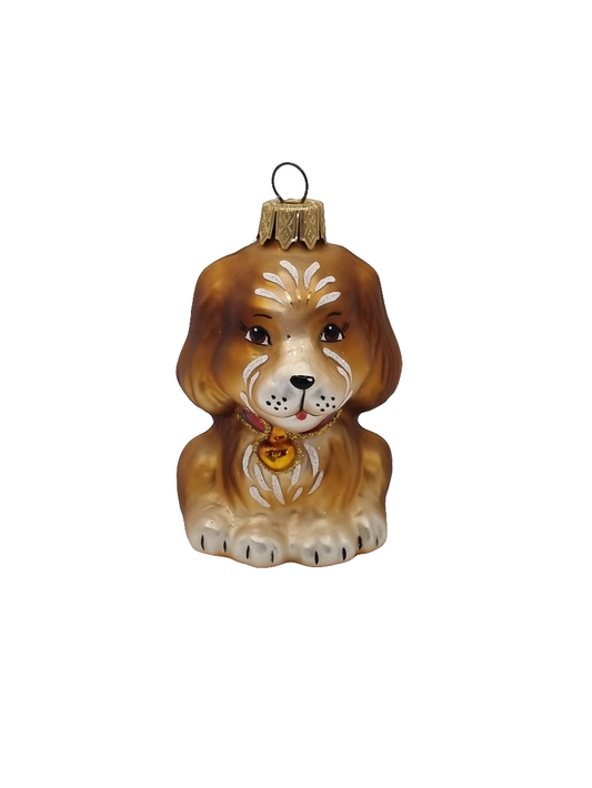 European Glass Christmas ornament of a Dog Golden Retriever Puppy with Collar (G)