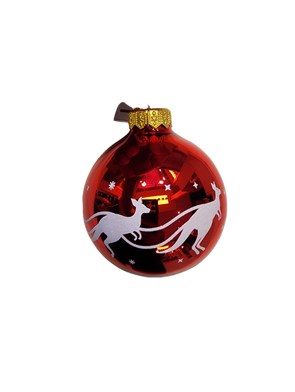 European Glass Christmas ornament of a Bauble | Red with Santa's Sleigh & Kangaroos (I)